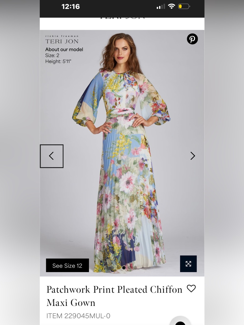 NWT Rickie Freeman for Teri Jon gown. Sz 12